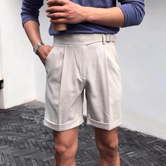 HEARUJOY - High Quality Men Naples Suit Shorts British Style Paris Waist Buckle knee Length Pants Fashion Luxury Casual Thin Shorts Summer