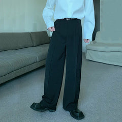 Hearujoy Korean Style Men's Suit Pants Loose Pleated Straight Solid Color Elastic Waist Droop Autumn Wide Leg Male Bottom 9C6893