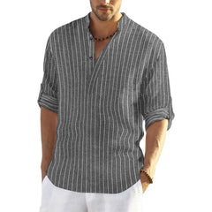 HEARUJOY - Comfy Hot Holiday Daily Vacation Shirt Striped Shirts Tops Brand New Casual Fashion Grandad Collar Long Sleeve