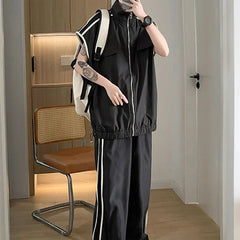 Hearujoy Summer Trendy Waistcoat Mountaineering Jacket Vest Top High Street Design Sports Single Piece/suit Striped Basketball Sweatpants