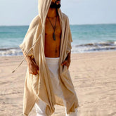 HEARUJOY - Summer Mens Solid Color Hooded Sun Protection Beach Clothes Fashionable Travel Holiday Style All-match Casual Cape Clothes