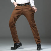 HEARUJOY - Classic Style 3 Colors Autumn Men's Slim Brown Jeans High Quality Business Casual High Stretch Denim Pants Male Brand Trousers