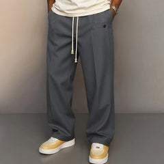 HEARUJOY - Fashionable Mens Solid Color Trousers Spring Autumn Streetwear Casual Drawstring Pants Men Stylish Loose Straight Trousers