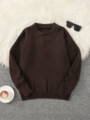 HEARUJOY - New Popular Autumn and Winter Pure Color Polo Collar V-Neck Pullover Sweater Casual Round Neck High-End Textured Knitted Men's Pullover