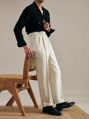 HEARUJOY - Imitation Linen British Style Naples Pants For Men Spring Summer Business Casual High Waist Straight Senior Suit Trousers Male