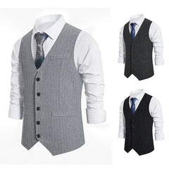 HEARUJOY - Men New Vests Suits V Neck Striped Single Breasted Sleeveless Slim Fit Blazer Vest Coats Splice Casual Regular Coat Autumn 2025