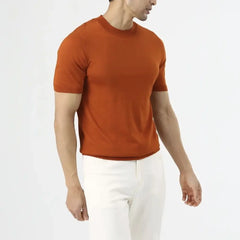 HEARUJOY - New Summer Men Knitted Short-sleeved T-shirt Slim Fit and Slim Solid Color Breathable Knitted Fabric Pullover