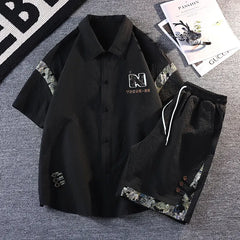 HEARUJOY - Summer Men's Set Casual Short Sleeve Print Shirt Shorts 2 Piece Suit Loose Fashion High Quality Sweatshirt Sets