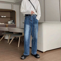 HEARUJOY - New Korean Cleanfit Male Jeans Luxury Naples High Waist Wide Legs Denim Pants Fashion Solid Color Retro Premium Elegant Trousers