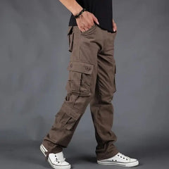 HEARUJOY - Outdoor Work Pants Men Loose Straight Autumn Multi-pocket Trousers Pure Cotton Water Washing Casual Fashion Trendy Pants