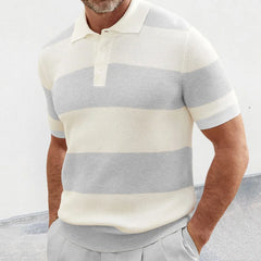 HEARUJOY - Men's New Polo Shirt Color Striped Short-sleeved Lapel Casual Sweater Top