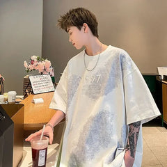 HEARUJOY - Baggy T Shirt for Men 100℅ Cotton Top Man Tee Shirts New in Vintage Clothing Cool Basic Korean Popular Clothes Streetwear Casual