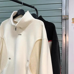 HEARUJOY - American autumn and winter street fashion personalized stand up collar half zipper couple loose retro casual Harajuku top y2k