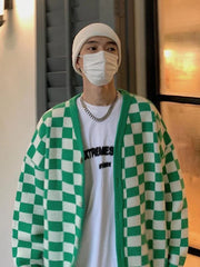 HEARUJOY - V Neck Man Clothes Knitted Sweaters for Men Green Plaid Cardigan Black Jumpers Sale Wool A Mode T Shirt Warm Korean Autumn S Fun