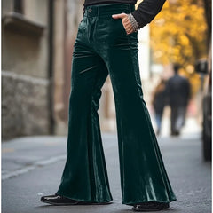 HEARUJOY - Men's Velvet Pants with Pockets, Solid Color Comfortable Soft, Daily Wear Fashionable Street-style Trousers
