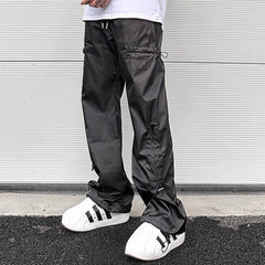 Hearujoy Side Elastic Waist Drawstring Black Cargos for Men Pantalones Hombre Baggy Y2k Straight Overalls Oversized Functional Trousers