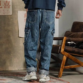 Hearujoy Vintage Cargo Jeans Men Denim Pants Streetwear Oversize Trousers Male Retro Loose Korean Japanese Hip Hop Patchwork