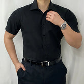 HEARUJOY - Men's Solid Color Short-Sleeved Shirt American Retro Fashion Trend Casual Simple Loose Breathable 2025 Summer New Men's Tops