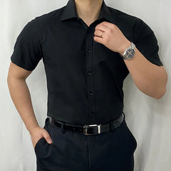 HEARUJOY - Men's Solid Color Short-Sleeved Shirt American Retro Fashion Trend Casual Simple Loose Breathable 2025 Summer New Men's Tops