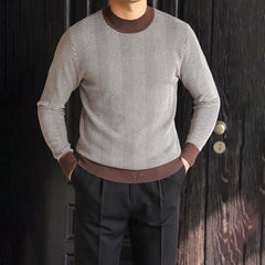 HEARUJOY - Simple Fashionable Contrast Color Luxury Striped Sweater Mens 2025 Spring New Warm Casual Elastic Retro Bottoming Wear Sweater