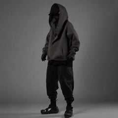 Hearujoy Mens Functional Casual Style Hoodie 2024 New Genderless Fashion Youth Street Loose Diagonal Placket Hooded Sweatshirt Unisex