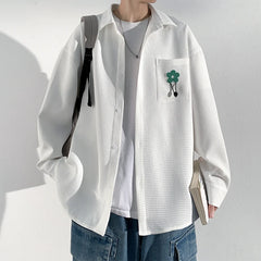 Hearujoy Spring New Men's Long Sleeve Shirts Fashion Small Flower Decoration Shirt UnisexHip Hop Design Casual Oversize Shirt Coat