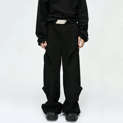 Hearujoy Men's Trousers Solid Color Niche Design Pleated Splice Loose Casual Baggy Pant Trend Male Wide Leg Fold Streetwear 9C3088