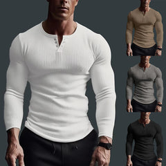 HEARUJOY - Tops Men T-Shirt Black/White/Grey Autumn/Winter Fitness Shirts High Elasticity Large Size Long Sleeve Solid Color Hot Sale