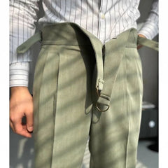 HEARUJOY - British Style Naples Pant For Men Vintage Gurkha High Waist Straight Suit Trousers Spring Autumn Fashion Business Casual Pants