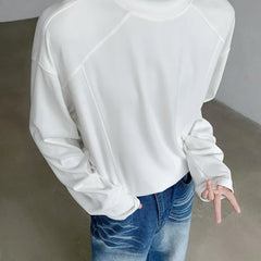 HEARUJOY - Autumn Long Sleeved T-shirt Men Fashion Black White Stand Up Collar T Shirt Men Streetwear Korean Loose Casual T Shirt Mens Top