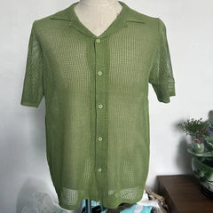 HEARUJOY - Top Men\'s Shirt Men's Shirt Fashion Streetwear Tops Hollow Out Knitted Men Sexy Beach Shirts Breathable Hot New