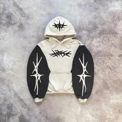 Hearujoy New Geometric Pattern Embroidery Splicing Hoodies Women Gothic Y2k Youth Simple Daily Loose Casual Men Version Tops Sweatshirt