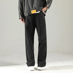 HEARUJOY - Men's Regular Straight-Leg Denim Jeans Oversized Black Denim Pants Korean Streetwear Style Floor-Draping Fit Plus Size 40 Pants