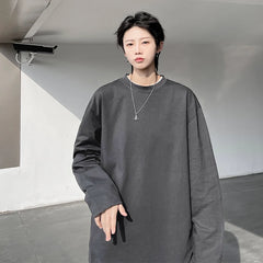 HEARUJOY - Autumn Men's Long Sleeve Cotton T Shirt Fashion Solid Loose T Shirts Mens Oversized Hip Hop Casual Mens Streetwear Top Tees