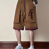 HEARUJOY - Long Button Bermuda with Pockets Short Pants for Men Elastic Waist Wide Half Khaki Loose Mens Cargo Shorts Draw String Baggy Y2k