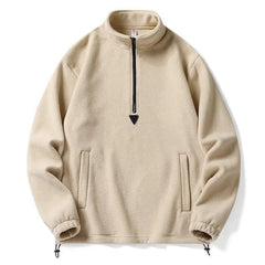 HEARUJOY - Polar Fleece Hoodie Men High Neck Pullover Spring Solid Color Zipper Jacket Warm Soft Casual Outerwear For Daily Wear