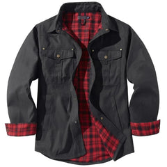 HEARUJOY - American Size Men's Plus-size Lapel Plaid Flannel Casual Shirt Jacket Retro Western Style Reversible Jacket