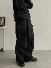 HEARUJOY - Loose Straight Leg Men's Work Trousers Spring Autumn American Retro Sle Casual Multiple kets Utili Pants