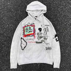 Hearujoy Y2k Retro College Style Hoodie Male And Female Couple Outfit Line Drawing Graffiti American Hip Hop Street Sweatshirt