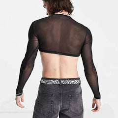 Hearujoy 2024 New Men Bodysuits Mesh Patchwork Underwear Skinny Sexy See Through O-onck Long Sleeve Pajamas Fashion Men Bodysuit
