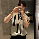 HEARUJOY - Summer Men's Clothing Luxury O Neck Knitted T Shirt Retro Geometric Short-sleeved Korean Popular Knitwear Leisure Basic Shirt