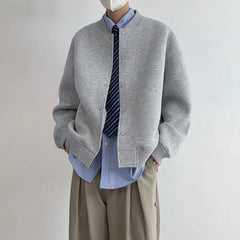 Hearujoy Autumn And Winter Plus Size Mens Retro Simple Solid Color Baseball Jacket Loose Versatile Casual Unisex Jacket