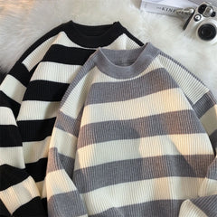 HEARUJOY - Men's Winter Sweater Harajuku Fashion Striped Sweter Oversize Pullover Warm Knitted Sweater Men's Clothing