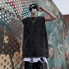 Hearujoy Plus Size Summer Men Clothing Worn-out Tank Tops Sweatshirt Sleeveless T Shirt Vest Mens Workout Undershirt Hip Hop Vest