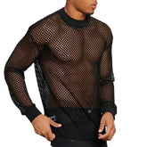 HEARUJOY - Breathable Fitness Shirt Hollow-Out T-Shirt Nightclub Fashion 2XL Breathable Mesh T-shirt For Men Hollow-out Fashionable Style