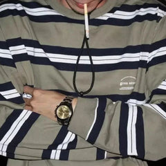 Hearujoy American Retro Trendy Contrasting Striped Round Neck Long-Sleeved T-Shirt Casual Hip-Hop Street Vibe Tops For Men Women Couples