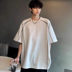 HEARUJOY - Top Oversized O Neck Plain Cotton Man Tee Shirts Aesthetic Clothing Streetwear Funny Elastic Stylish New In T Shirt for Men Cool