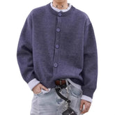HEARUJOY - American Retro College Style Button up Cardigan Sweater Men Autumn Winter Lazy Trendy Loose Knitwear Fine Yarn Other Material