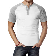 HEARUJOY - For Fitness For Gym Mens Splicing T-shirt Muscle Fitness Blouse V-neck Buttons Polyester Fabric Slim Fit For Men