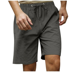 HEARUJOY - Summer Men's Cotton and Linen Simple Beach Casual Elastic Waist Shorts